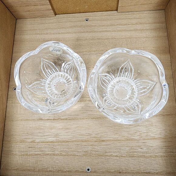 Set / 2 Candle Holders Genuine 24% Lead Crystal Glass Cristal d'Arques France EC - Picture 10 of 12